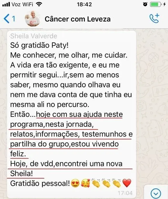 Mensagem de aluna do Câncer com Leveza